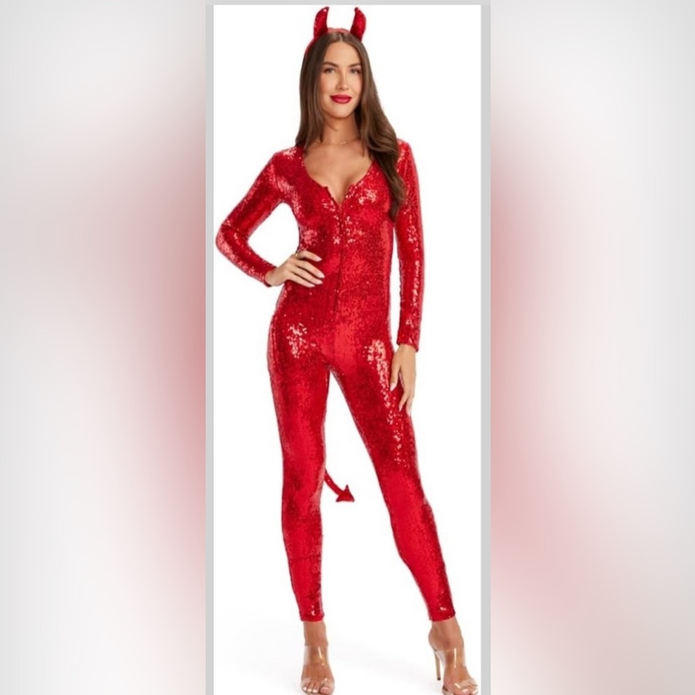Tipsy Elves Sequin Devil Jumsuit NWT